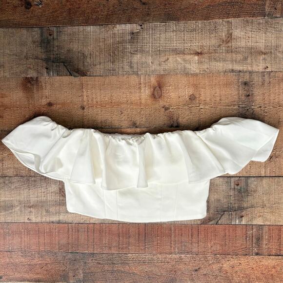 Do+be Tops - DO+BE White Off Shoulder Ruffle Crop Top Large Bardot Corset Style